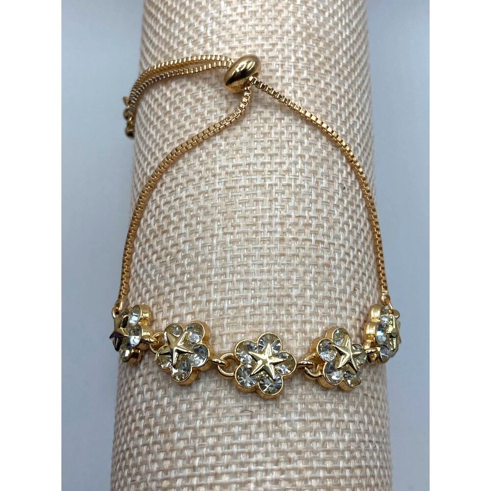 Star Flower Gold Overlay Slider Tennis Bracelet Made with Swarovski Elements